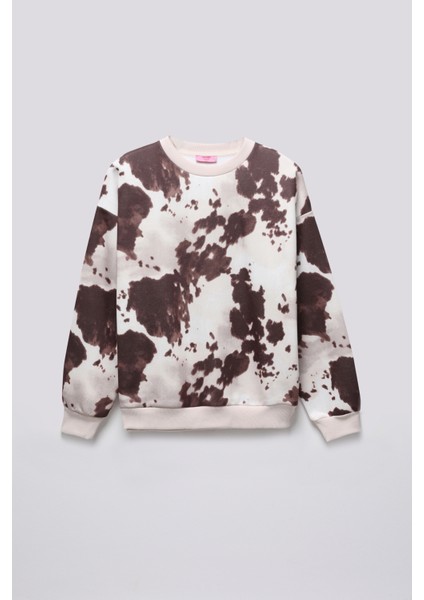 İnek Desenli Oversize Sweatshirt Kahverengi fırsatları