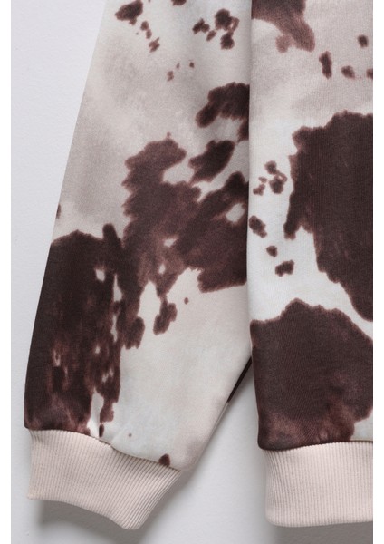İnek Desenli Oversize Sweatshirt Kahverengi indirimleri