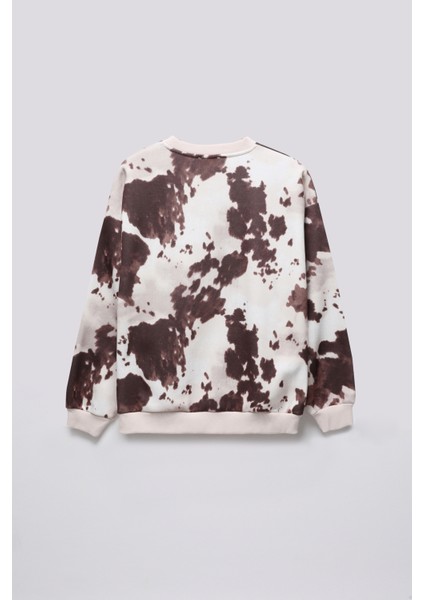 İnek Desenli Oversize Sweatshirt Kahverengi