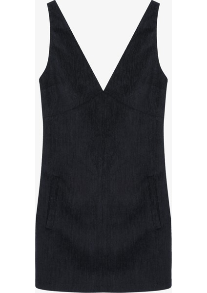 V Yaka Kadife Mini Elbise Lacivert modelleri