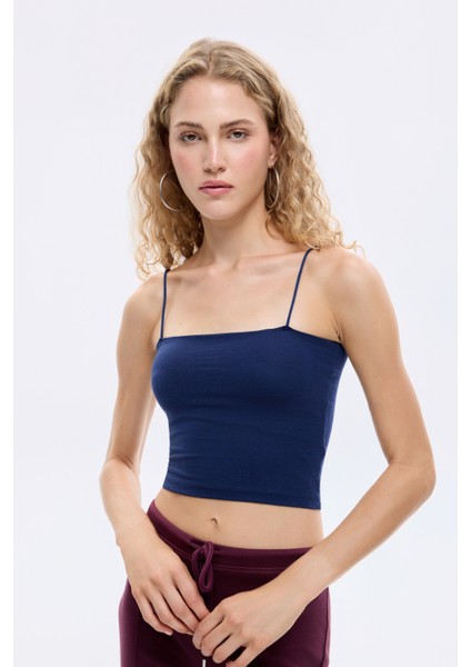 Modal Askılı Crop Basic Atlet Lacivert