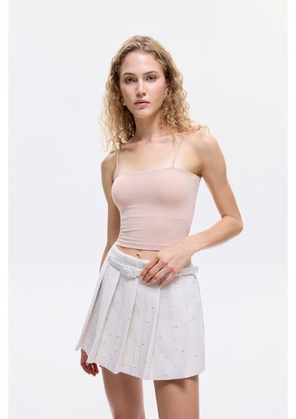 Modal Askılı Crop Basic Atlet Bej