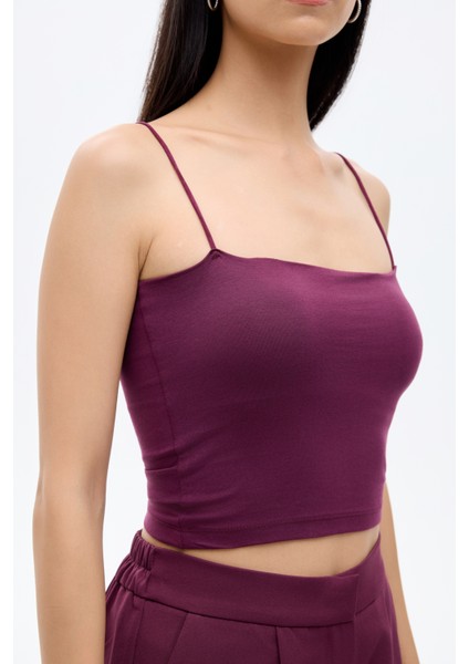 Modal Askılı Crop Basic Atlet Bordo indirimleri
