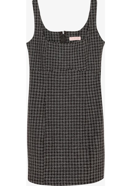 Ekose Kare Yaka Mini Elbise Kahverengi modelleri