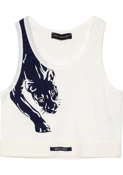 Halter Yaka Desenli Crop Atlet Lacivert