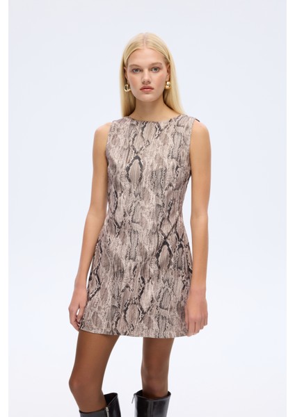 Yılan Desenli Kolsuz Mini Elbise Kahverengi fırsatları