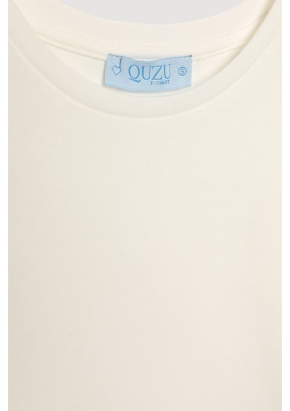 Bisiklet Yaka Basic Tişört Ekru