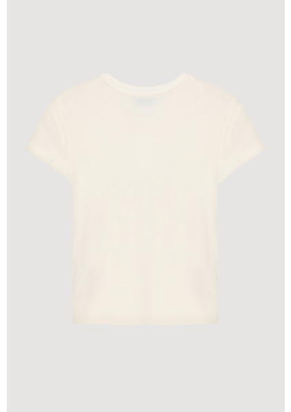 Bisiklet Yaka Basic Tişört Ekru