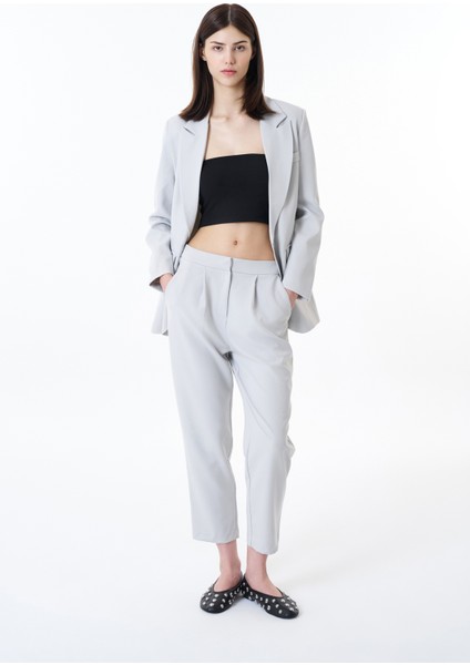 Beli Lastikli Kumaş Pantolon Açık Gri