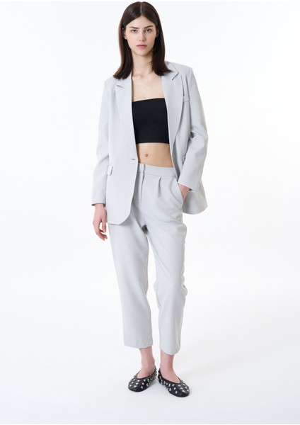 Beli Lastikli Kumaş Pantolon Açık Gri