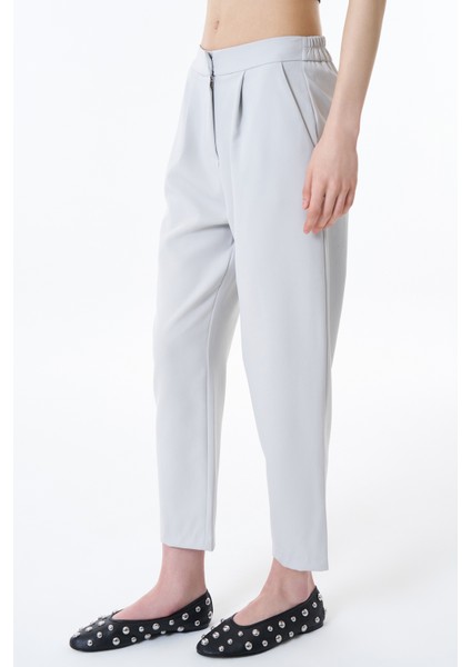 Beli Lastikli Kumaş Pantolon Açık Gri