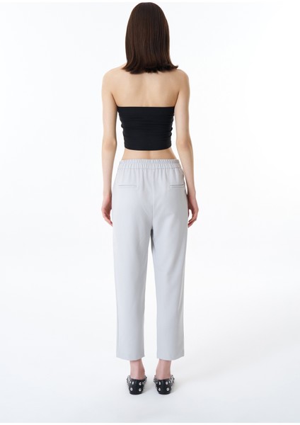 Beli Lastikli Kumaş Pantolon Açık Gri