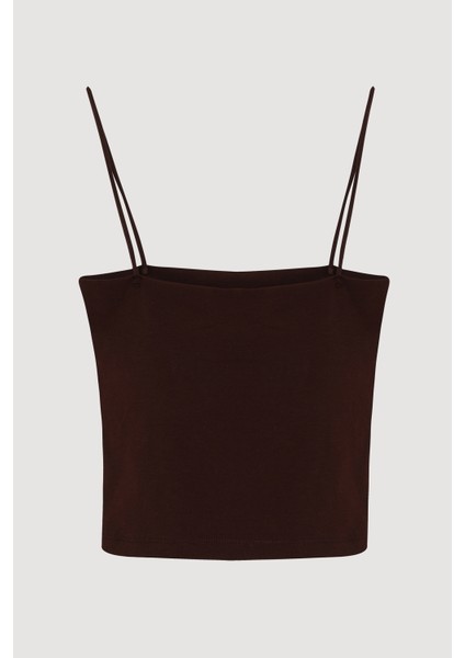 Modal Askılı Crop Basic Atlet Kahverengi