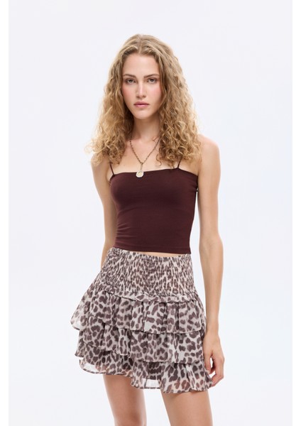 Modal Askılı Crop Basic Atlet Kahverengi