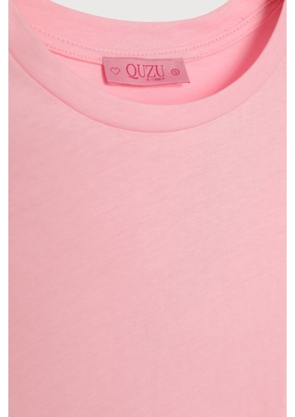 Bisiklet Yaka Oversize Basic Tişört Pembe