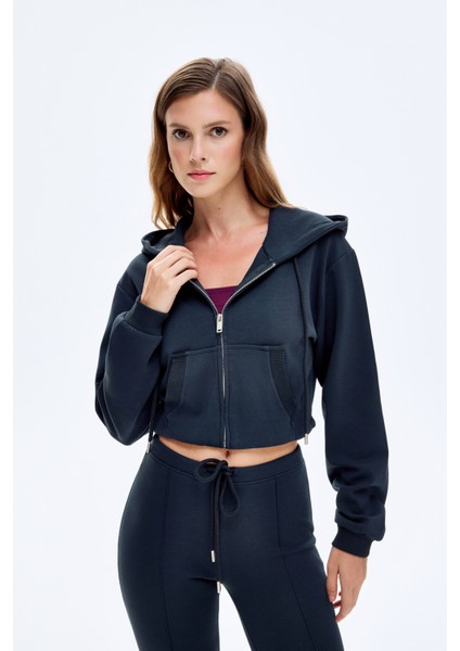 Kapüşonlu Fermuarlı Basic Sweatshirt Lacivert fiyatları