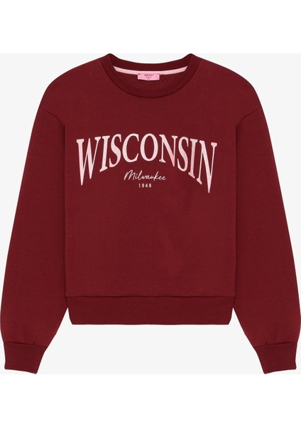 Wisconsin Baskılı Bisiklet Yaka Oversize Sweatshirt Mürdüm fiyatları