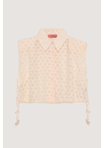 Düğmeli Dokulu Kolsuz Gömlek Ekru