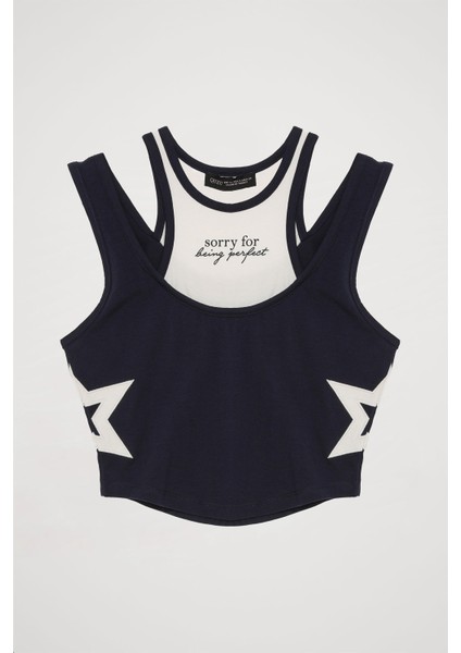 Halter Yaka Atletli Bluz Lacivert