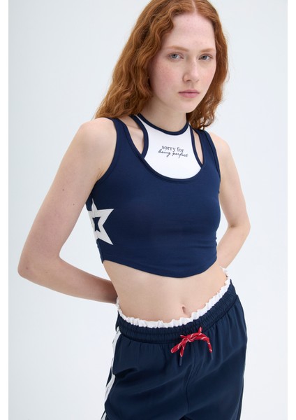 Halter Yaka Atletli Bluz Lacivert