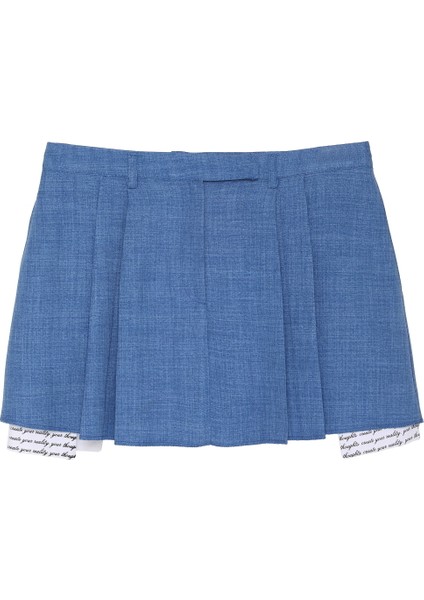 Kumaş Matchli Pileli Mini Etek İndigo