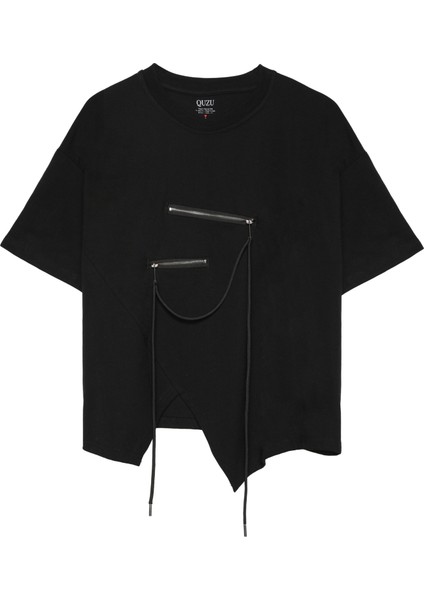 Fermuar Aksesuarlı Kısa Kol Tişört Siyah fiyatları