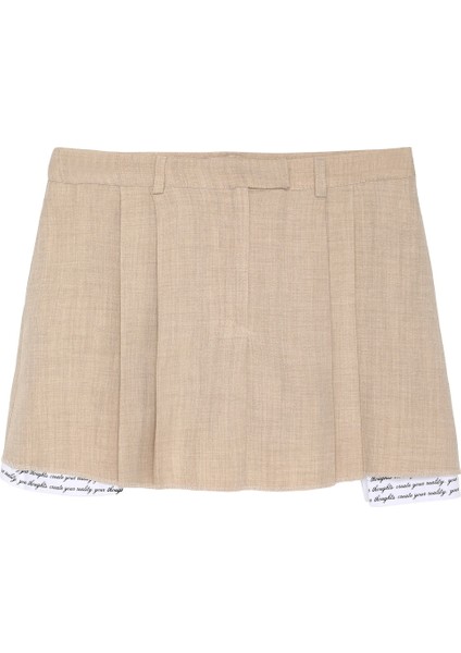 Kumaş Matchli Pileli Mini Etek Taş