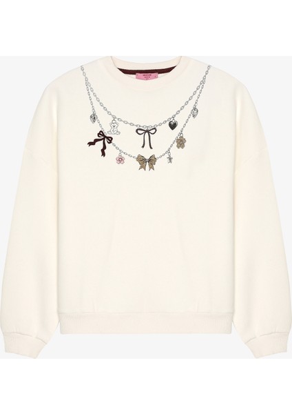 Charm Aksesuarlı Oversize Sweatshirt Ekru fiyatları