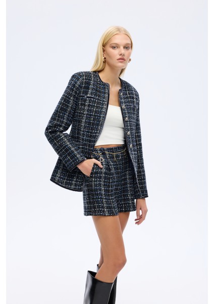 Zincir Kemerli Tüvit Mini Şort Lacivert fiyatları