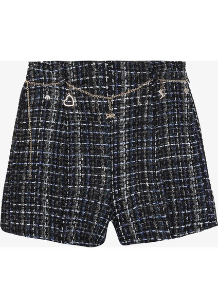 Zincir Kemerli Tüvit Mini Şort Lacivert modelleri