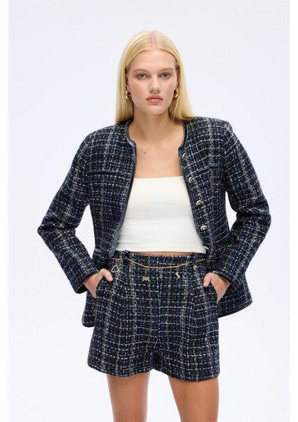 Zincir Kemerli Tüvit Mini Şort Lacivert fırsatları