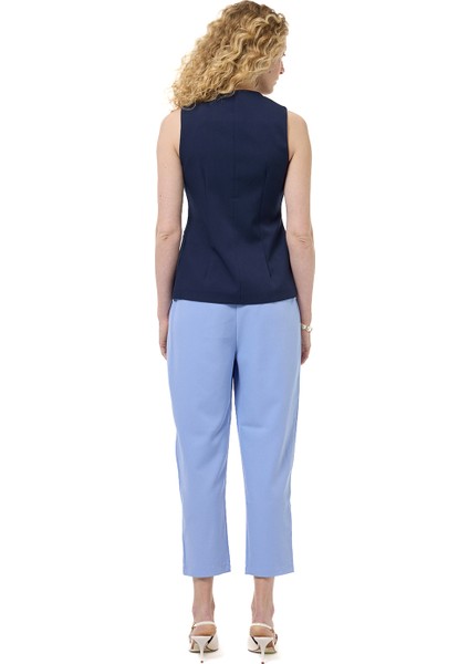 Düğmeli V Kesim Kolsuz Yelek Lacivert