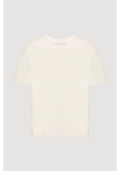 Bisiklet Yaka Oversize Basic Tişört Ekru