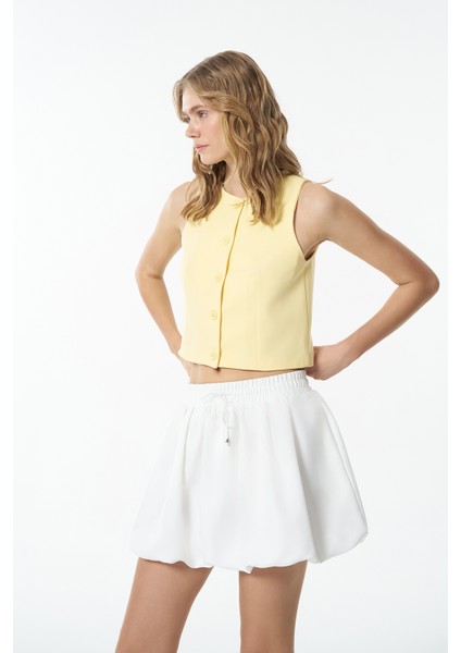 Düğme Detaylı Yelek Ceket Sarı