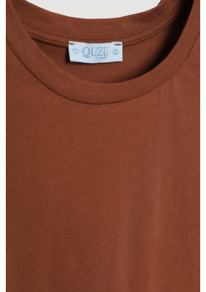 Bisiklet Yaka Oversize Basic Tişört Kahverengi indirimleri