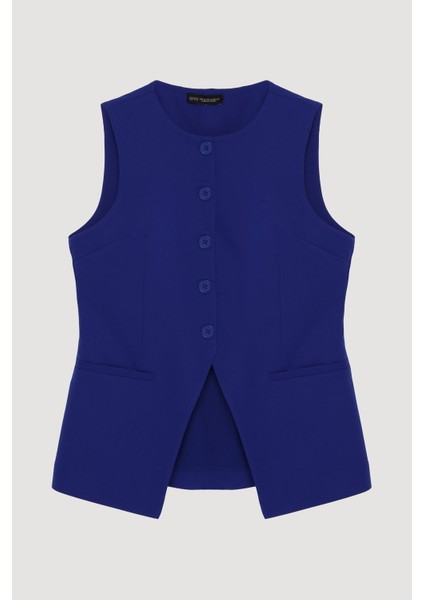 Düğmeli V Kesim Kolsuz Yelek Sax