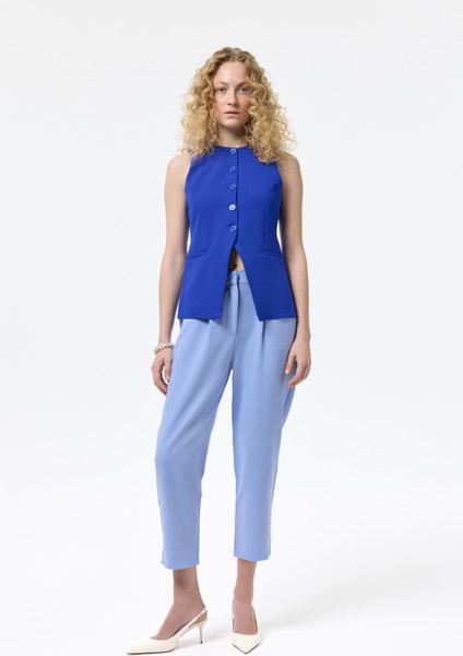 Düğmeli V Kesim Kolsuz Yelek Sax