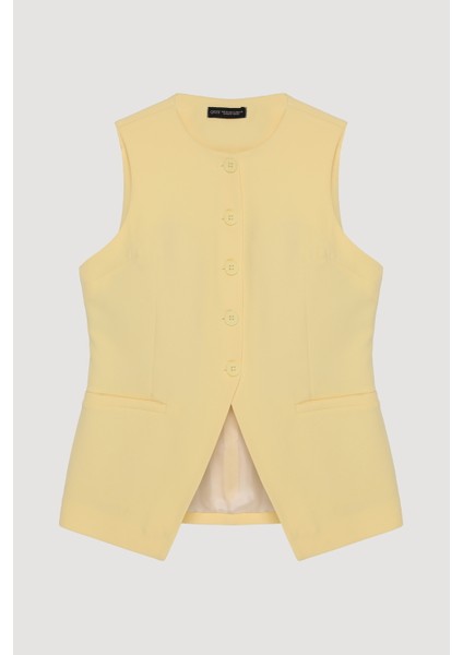 Düğmeli V Kesim Kolsuz Yelek Sarı