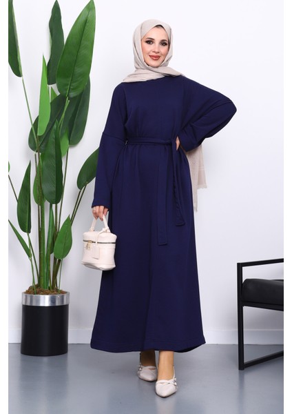 Lacivert Kuşaklı Üç İplik Elbise fiyatları