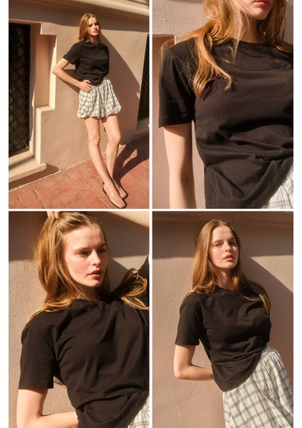 Bisiklet Yaka Oversize Basic Tişört Siyah indirimleri