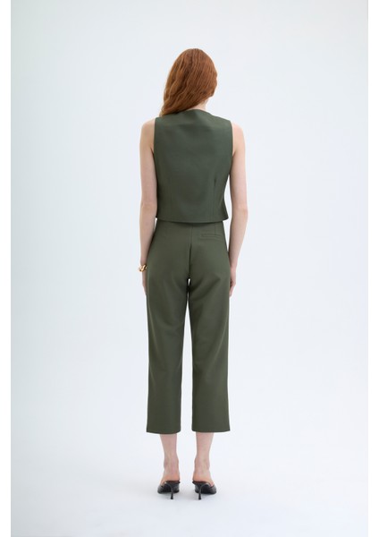 Önü Düğmeli Yelek Haki