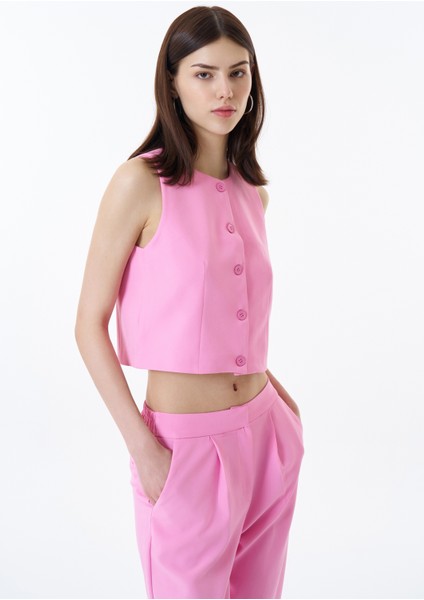 Düğme Detaylı Yelek Ceket Pembe