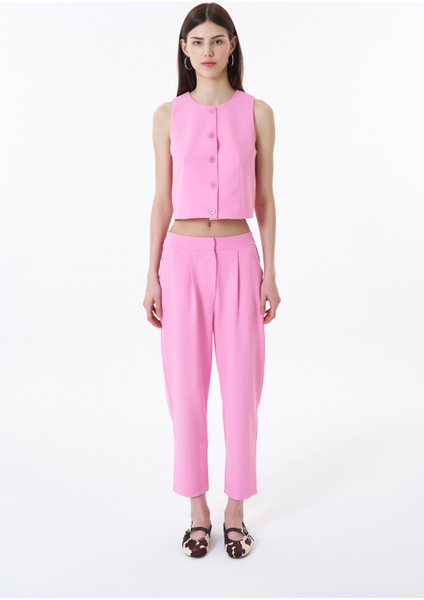 Düğme Detaylı Yelek Ceket Pembe