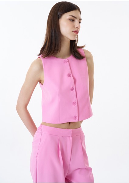 Düğme Detaylı Yelek Ceket Pembe