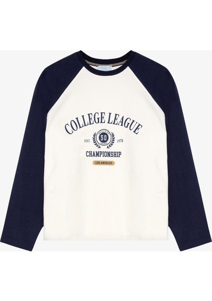 Reglan Kol Baskılı Bisiklet Yaka Ince Sweatshirt Ekru fırsatları