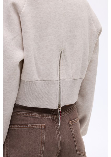 Zebra Nakışlı Sırtı Fermuarlı Sweatshirt Bej