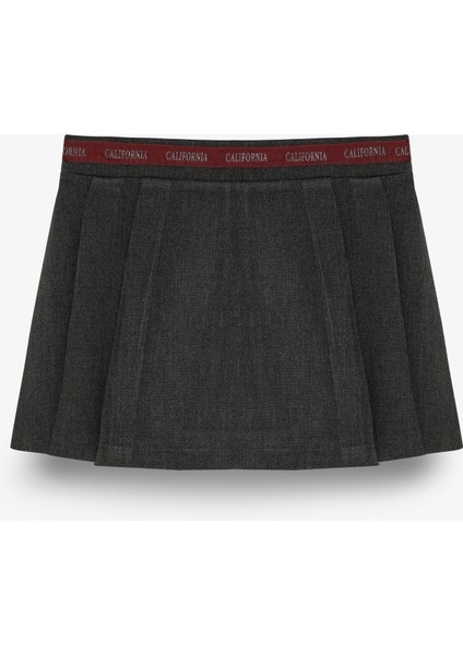 Şerit Bel Detaylı Pileli Mini Şort Etek Antrasit