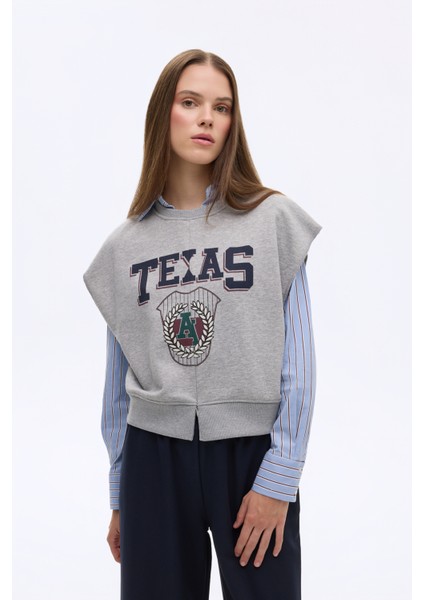 Texas Baskılı Beli Ribanalı Kolsuz Sweatshirt Grimelanj