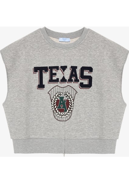 Texas Baskılı Beli Ribanalı Kolsuz Sweatshirt Grimelanj
