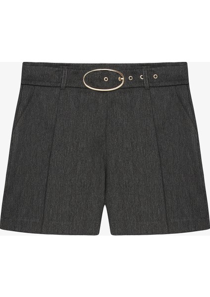 Tokalı Kemerli Pileli Mini Şort Antrasit modelleri